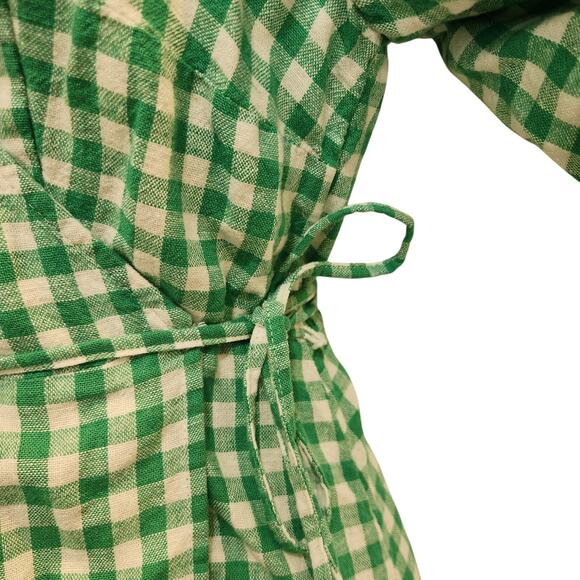 Old Navy Above The Knee Linen Waist-Defined Wrap Gingham Dress Green Medium - Picture 8 of 9
